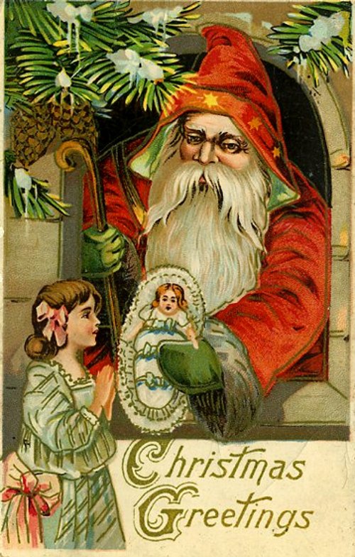 Victorian Christmas Greeting Card with Santa and Child