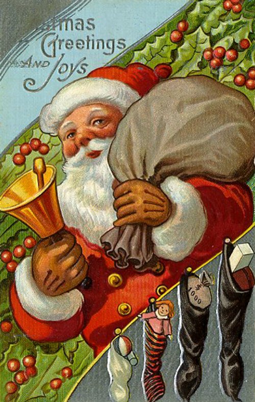 Victorian Christmas Santa Claus with Toys - Antique Greeting Card