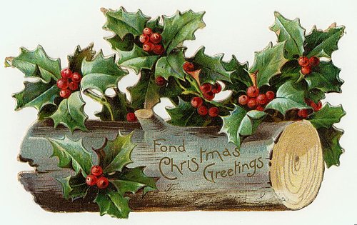 Victorian Holly Christmas Greetings Die-Cut Log Card