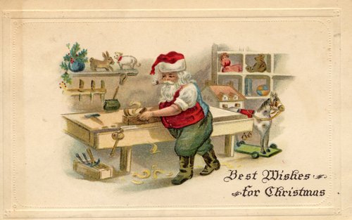 Victorian Santa's Toy Workshop Christmas Greeting Card