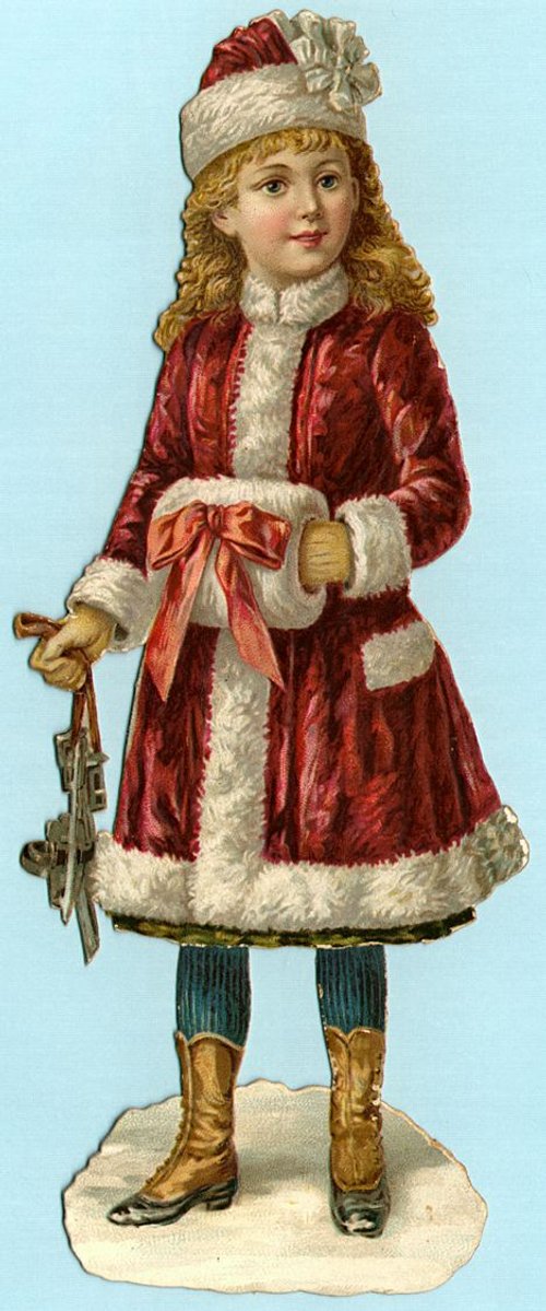 Victorian Christmas Girl Die-Cut Card 1880s-1890s
