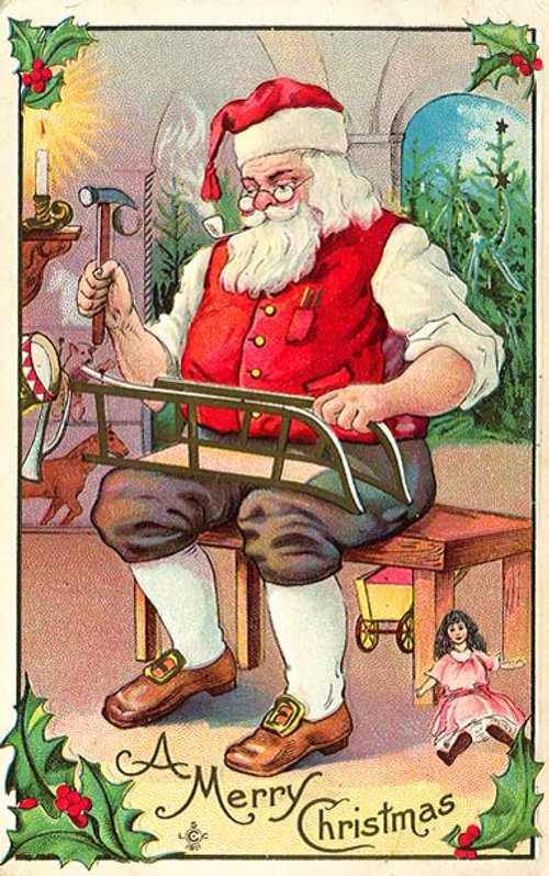 Victorian Santa Claus Christmas Greeting Card with Toys