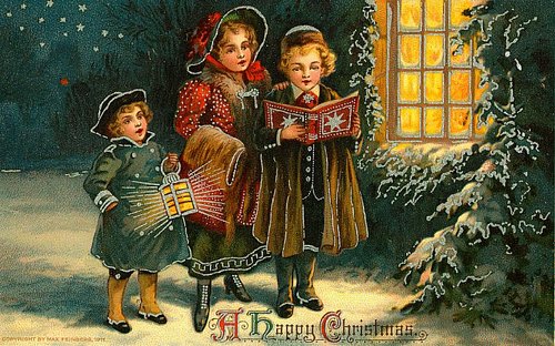 Victorian Christmas Carolers Greeting Card | Children Singing 1890s