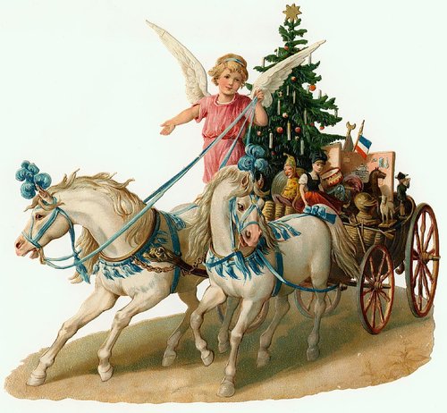 Victorian Christmas Angel with Horse-Drawn Cart Greeting Card