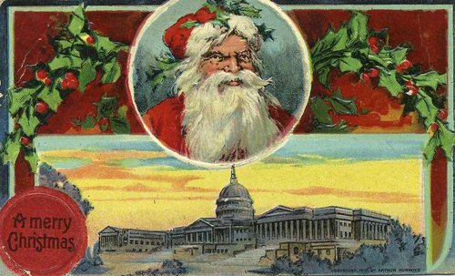 Vintage Christmas Santa Card with Capitol Building, 1910s
