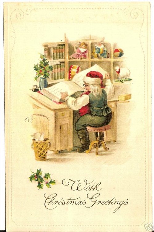 Victorian Santa's Workshop Christmas Greeting Card