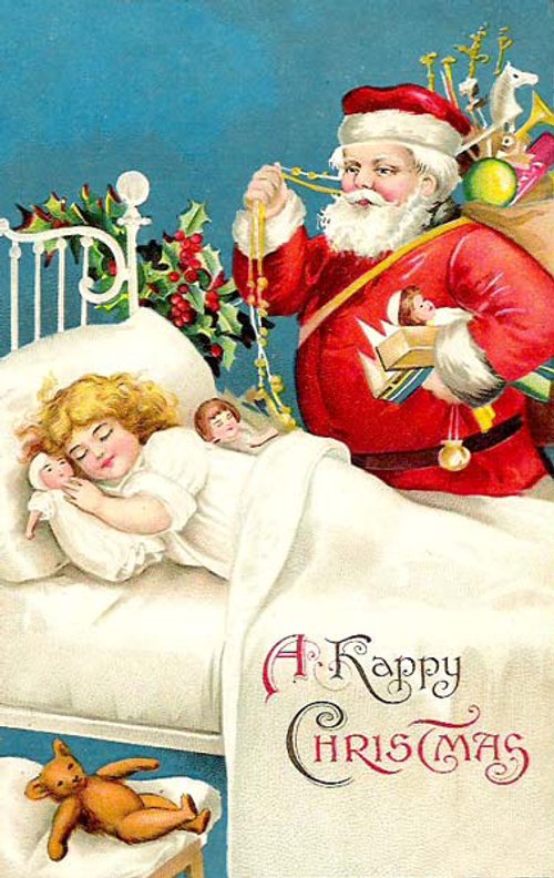 Vintage Christmas Card Santa Visiting Sleeping Child Victorian