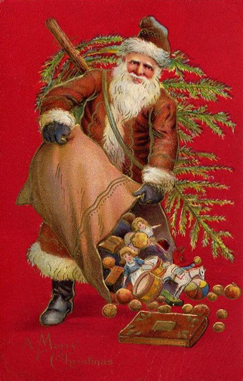 Victorian Santa Claus Christmas Greeting Card with Toys