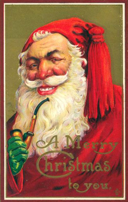 Vintage Victorian Santa Christmas Greeting Card Red Suit