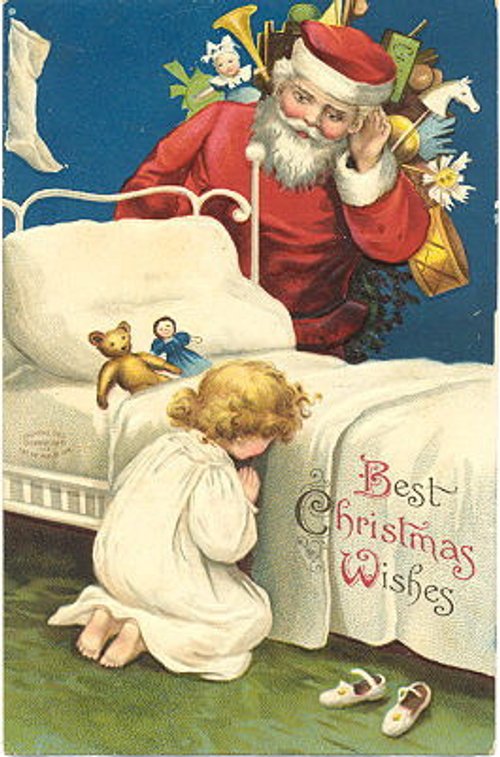 Victorian Christmas Wishes Card with Santa & Praying Child