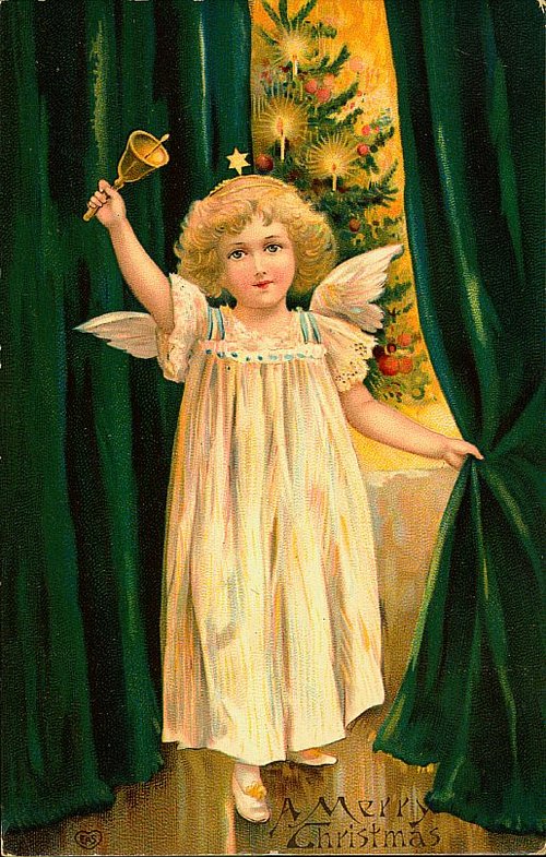 Vintage Christmas Angel Greeting Card, Victorian Era