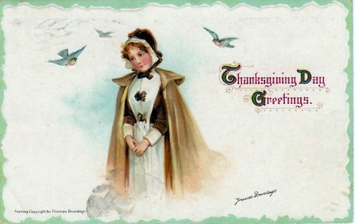 Vintage Thanksgiving Day Greetings Card, Early 1900s Woman