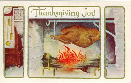 Thanksgiving Joy Vintage Greeting Card with Roasted Turkey