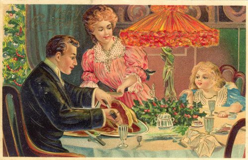 Elegant Edwardian Dinner Party Greeting Card | Victorian Family Scene