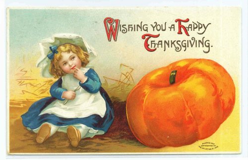 Vintage Thanksgiving Greeting Card with Giant Pumpkin & Child