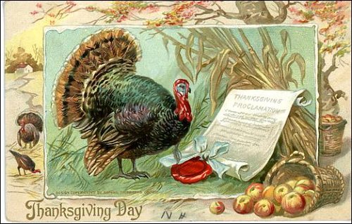 Victorian Thanksgiving Day Greeting Card with Turkey - Vintage 1800s