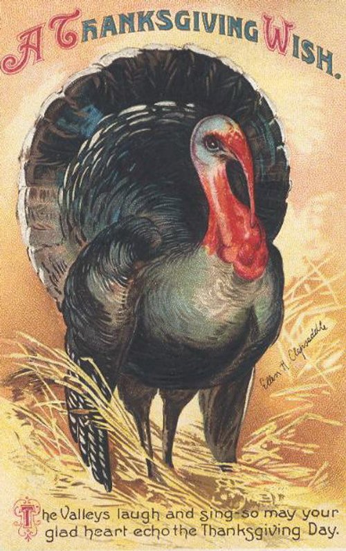 Vintage Thanksgiving Greeting Card with Turkey, Early 1900s