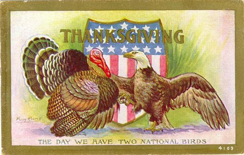 Vintage Thanksgiving Card: Turkey & Eagle Patriotic Design