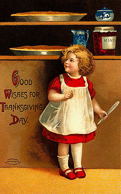 Vintage Thanksgiving Greeting Card: Curly-Haired Child, Early 1900s