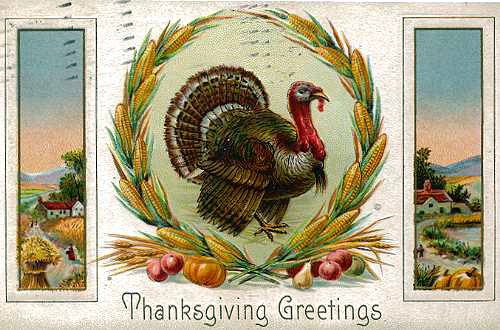 Victorian Thanksgiving Greeting Card Turkey Wheat Harvest