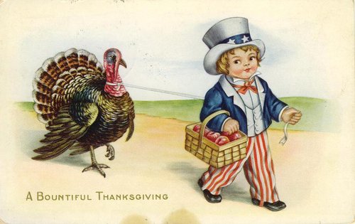 Vintage Thanksgiving Greeting Card with Uncle Sam and Turkey