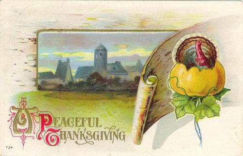 Victorian Peaceful Thanksgiving Greeting Card with Turkey & Castle