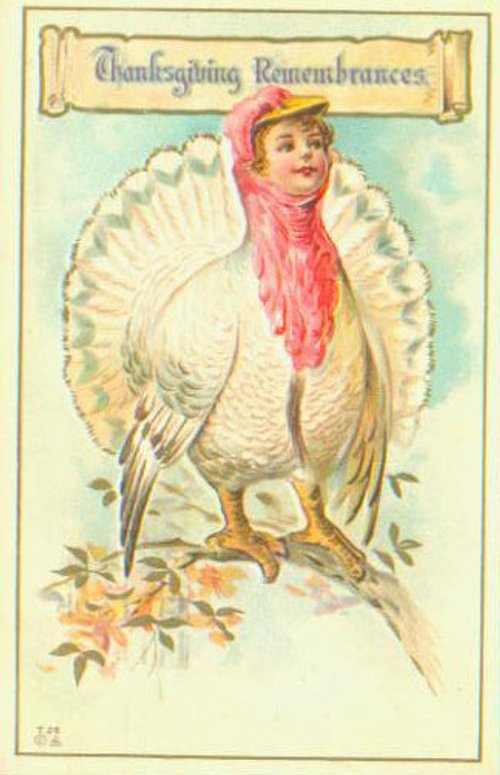 Victorian Thanksgiving Turkey Greeting Card with Child
