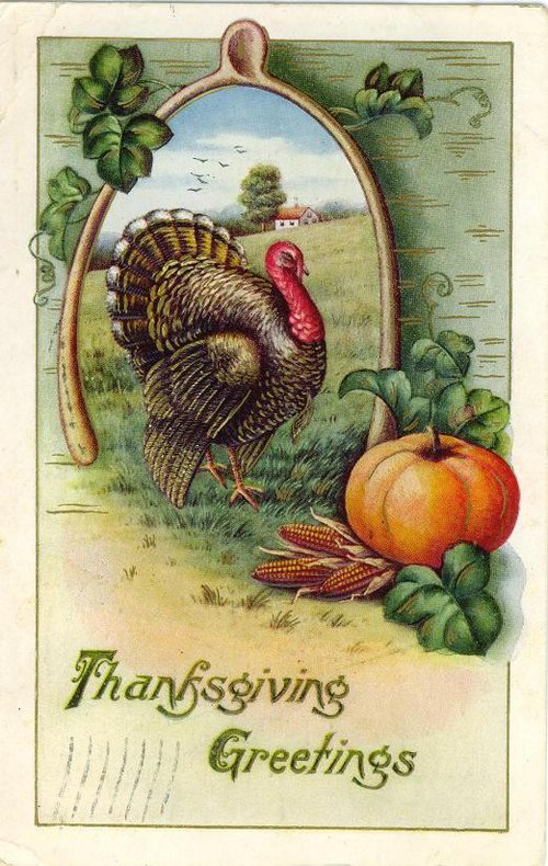 Vintage Thanksgiving Greeting Card with Turkey, 1890s-1900s