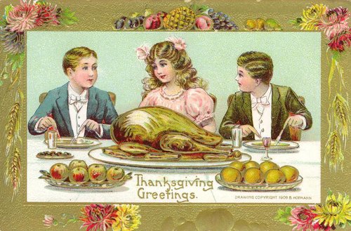 Edwardian Thanksgiving Greeting Card Children Feast 1906