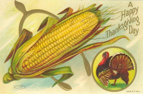 Vintage Thanksgiving Greeting Card with Corn & Turkey, Early 1900s