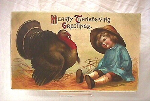 Hearty Thanksgiving Greetings Victorian Greeting Card with Turkey