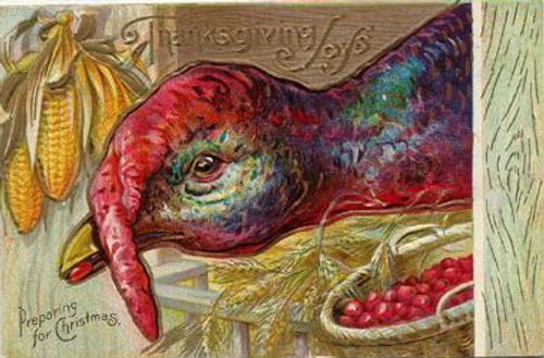 Victorian Thanksgiving Greeting Card with Turkey Anthropomorphic Art