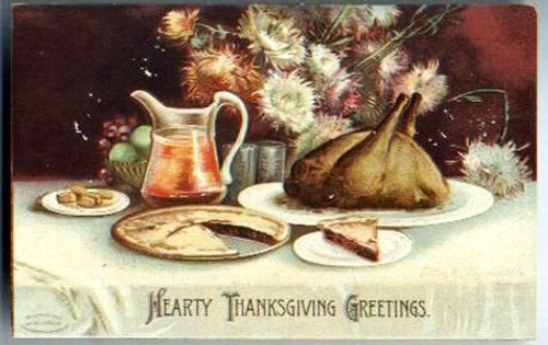 Hearty Thanksgiving Greetings Vintage Card with Harvest Still Life