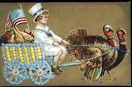 Victorian Patriotic Turkey Greeting Card with Child