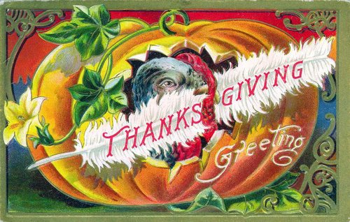 Victorian Thanksgiving Greeting Card with Anthropomorphic Pumpkin