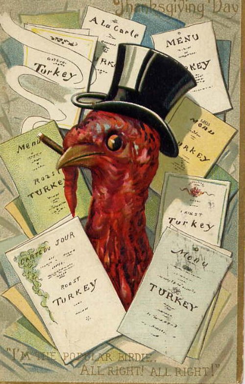 Vintage Thanksgiving Turkey in Top Hat Menu Card, Edwardian Era