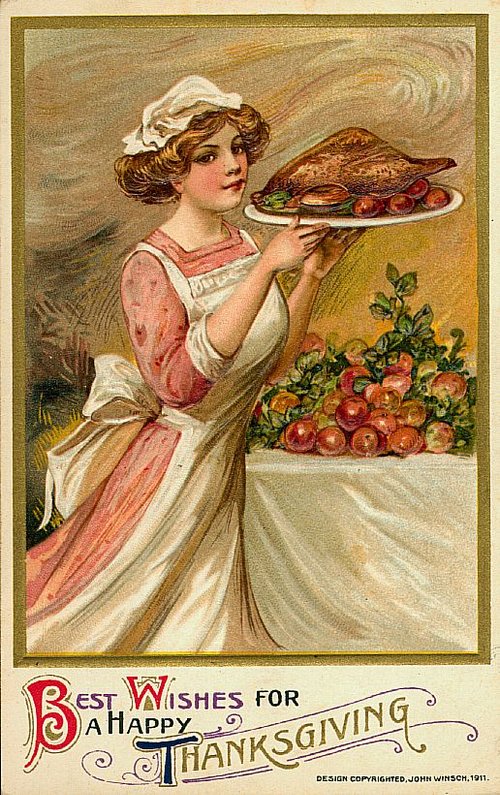 1911 Thanksgiving Greeting Card Woman Cook Roast Dinner