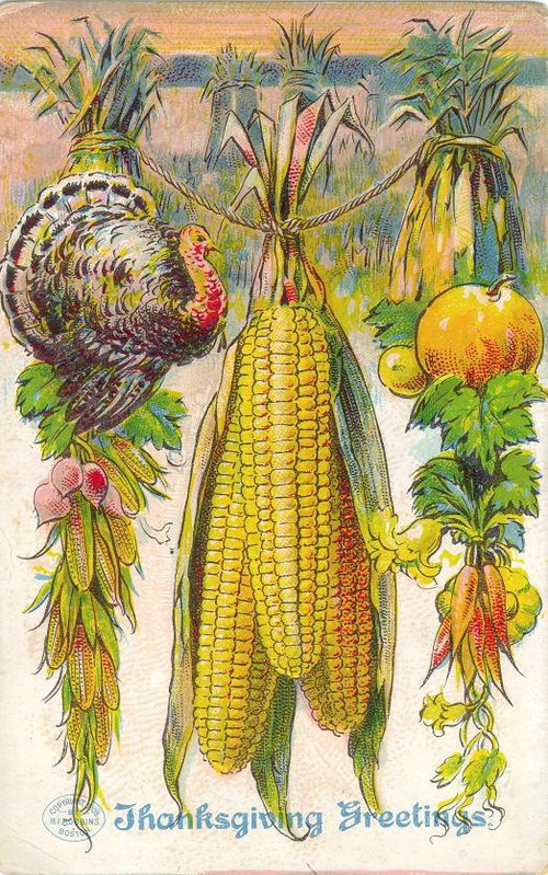 Vintage Thanksgiving Greeting Card with Turkey & Corn, Early 1900s
