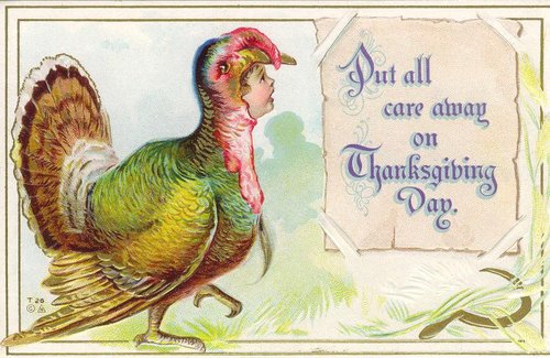 Vintage Thanksgiving Turkey Card, Victorian Era Chromolithograph