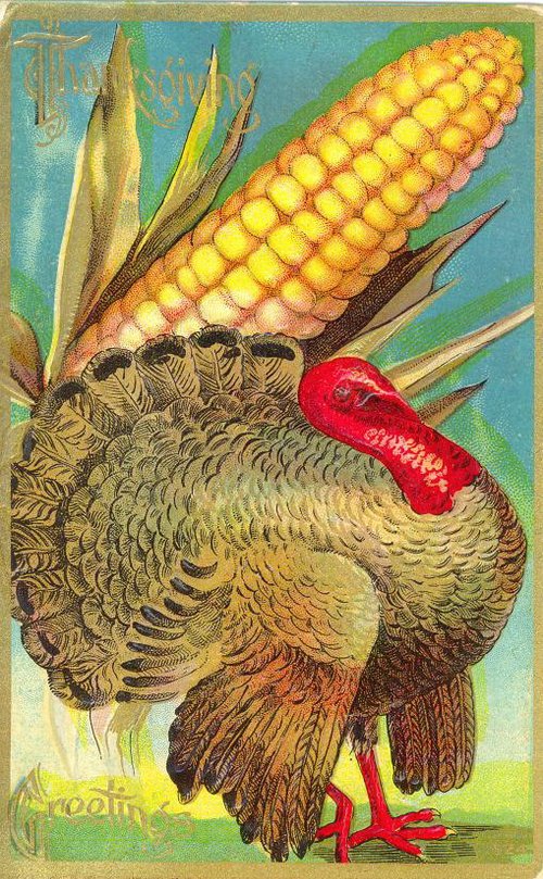 Vintage Thanksgiving Turkey Corn Greeting Card Victorian Era