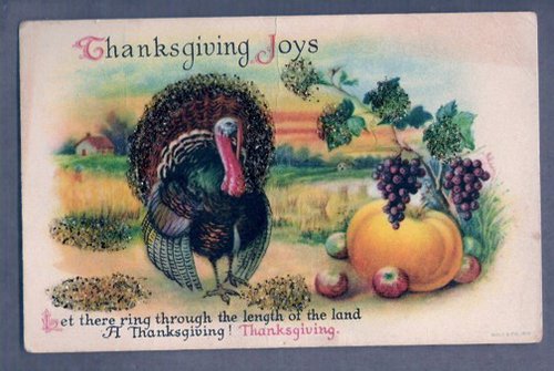 Vintage Thanksgiving Joys Card with Turkey & Harvest Fruit