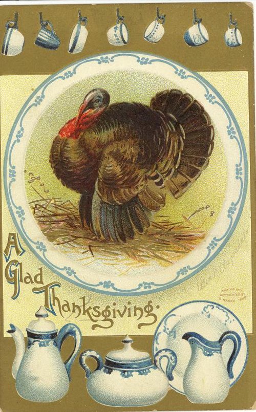 Vintage Glad Thanksgiving Turkey Greeting Card, Early 1900s