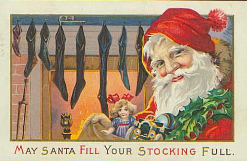 Vintage Santa Stocking Stuffer Christmas Greeting Card