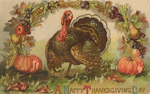 Vintage Happy Thanksgiving Day Greeting Card with Turkey