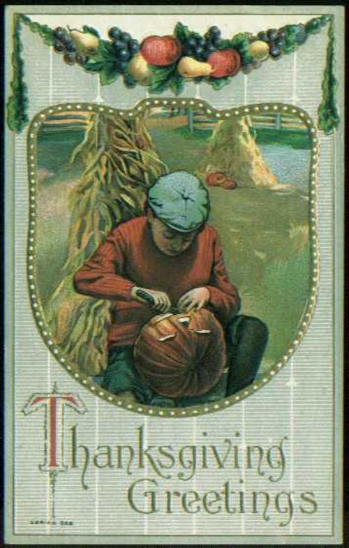 Vintage Thanksgiving Greeting Card, Early 1900s Harvest Scene