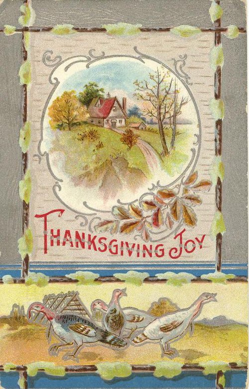 Vintage Thanksgiving Joy Greeting Card, Early 1900s Farm Scene