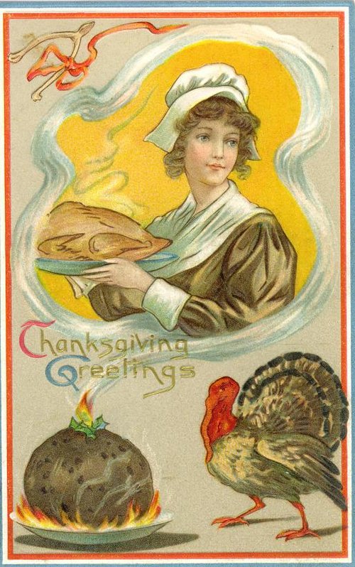 Vintage Thanksgiving Greeting Card | Edwardian Woman Chef