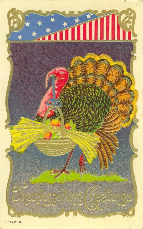 Thanksgiving Turkey Vintage Greeting Card, Early 1900s Chromolithograph