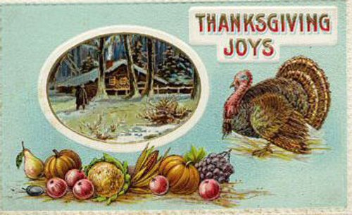 Vintage Thanksgiving Joys Greeting Card | Victorian Turkey & Harvest