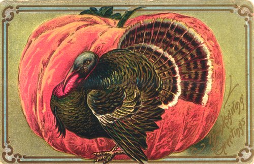 Victorian Turkey Greeting Card Art | Thanksgiving Chromolithograph